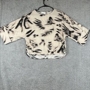 Melissa Nepton Dolman Wide 3/4 Sleeve Oversized Ivory Black Shirt Top Size S